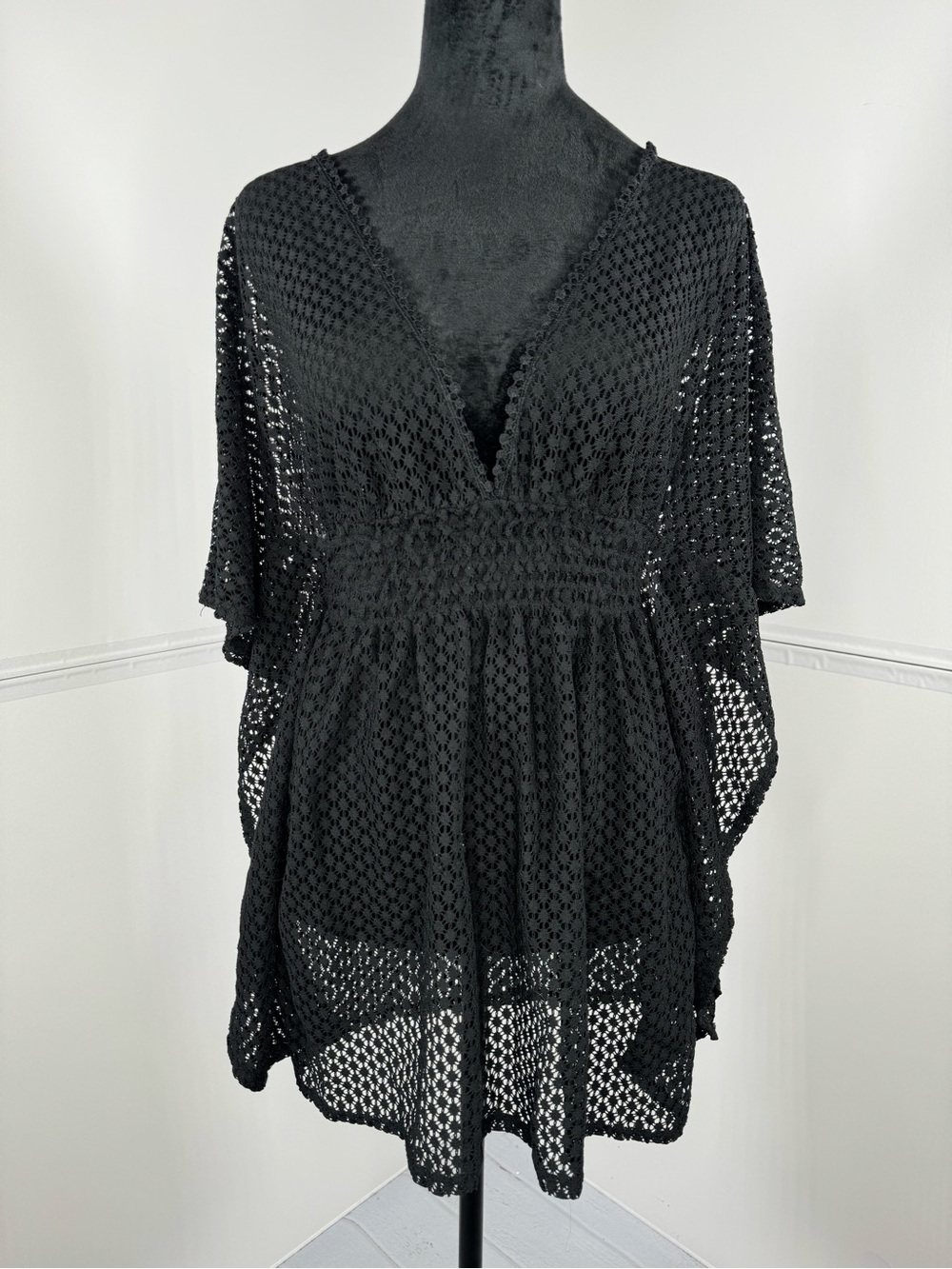 Xhilaration Black Crochet Style Swim Cover Up Tunic Size Small